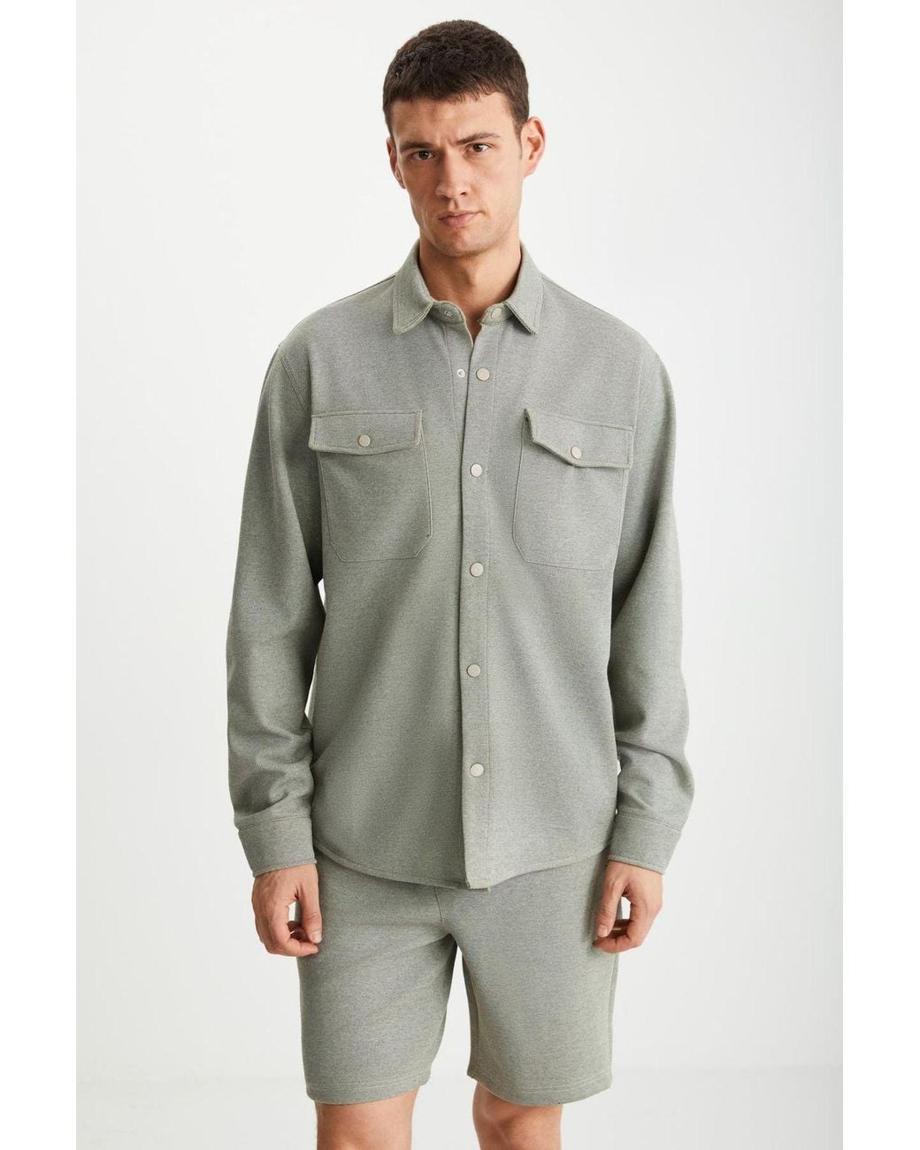 Grimelange Gray Long Sleeve Shirt Collar Overshirt for men