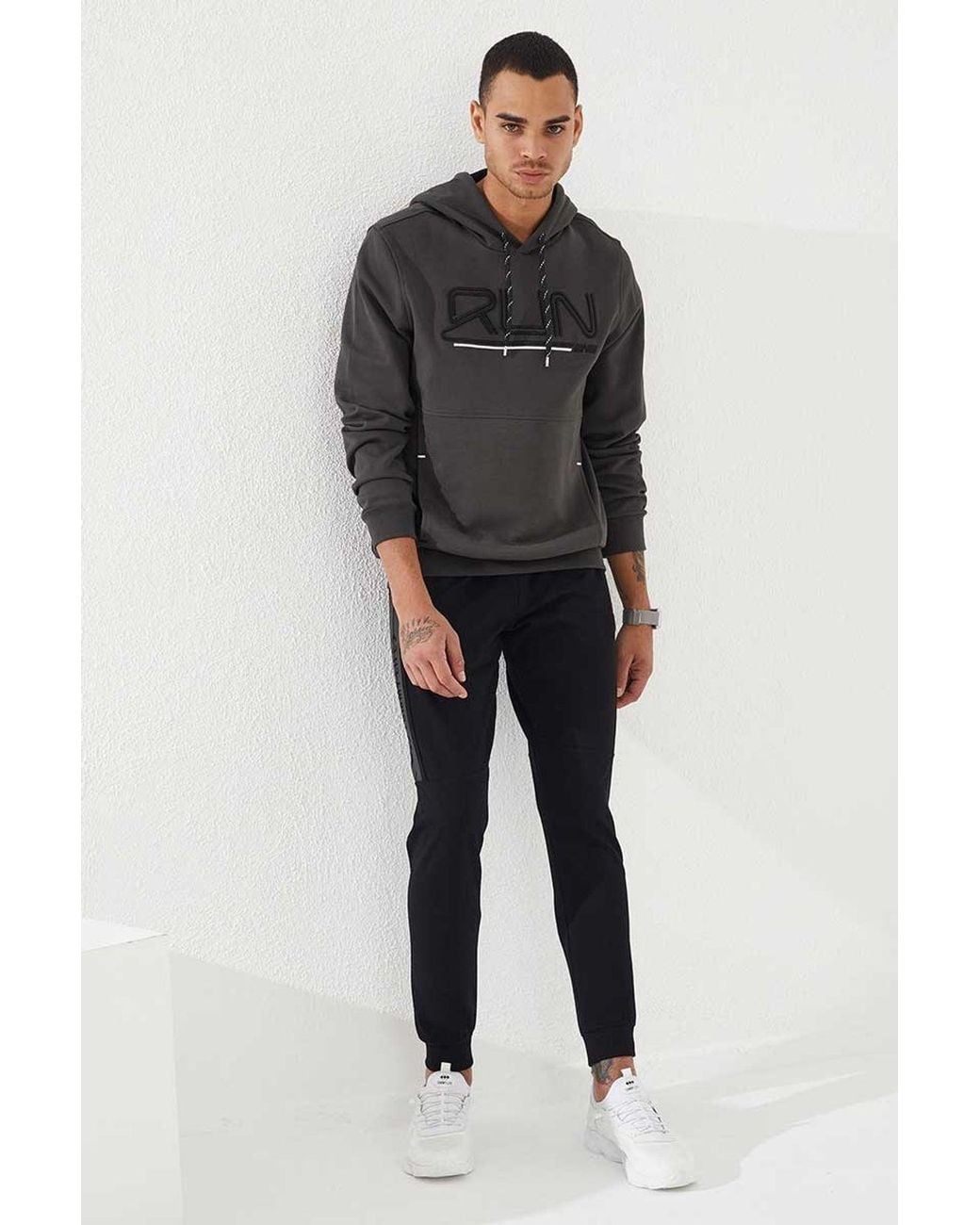 TOMMY LIFE Gray Logo Printed Hooded Sweatshirt for men
