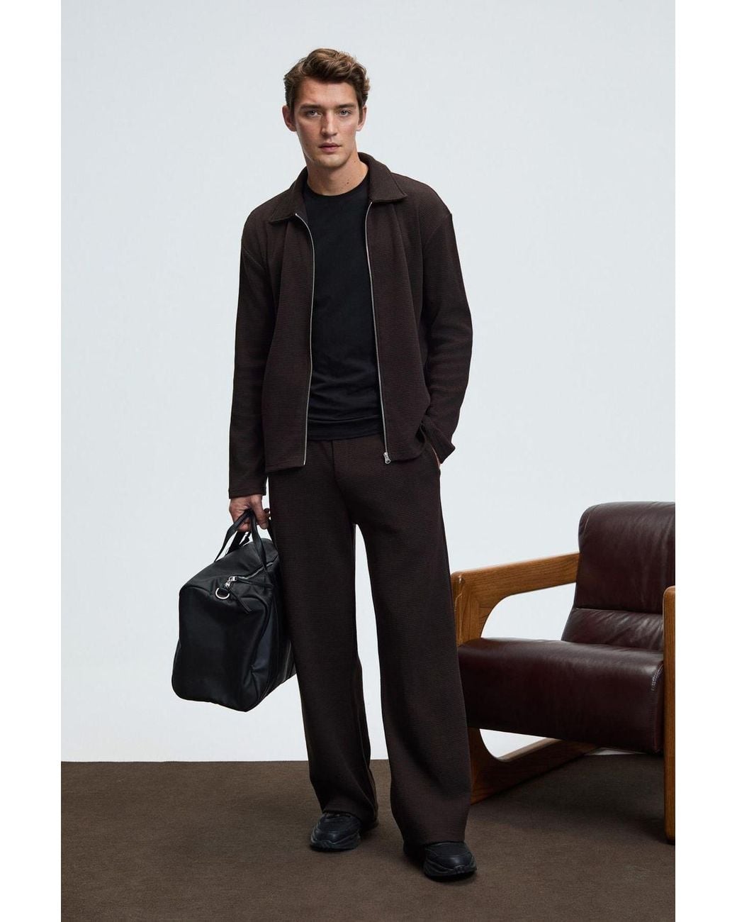 Grimelange Black Wide Leg Drawstring Trousers for men