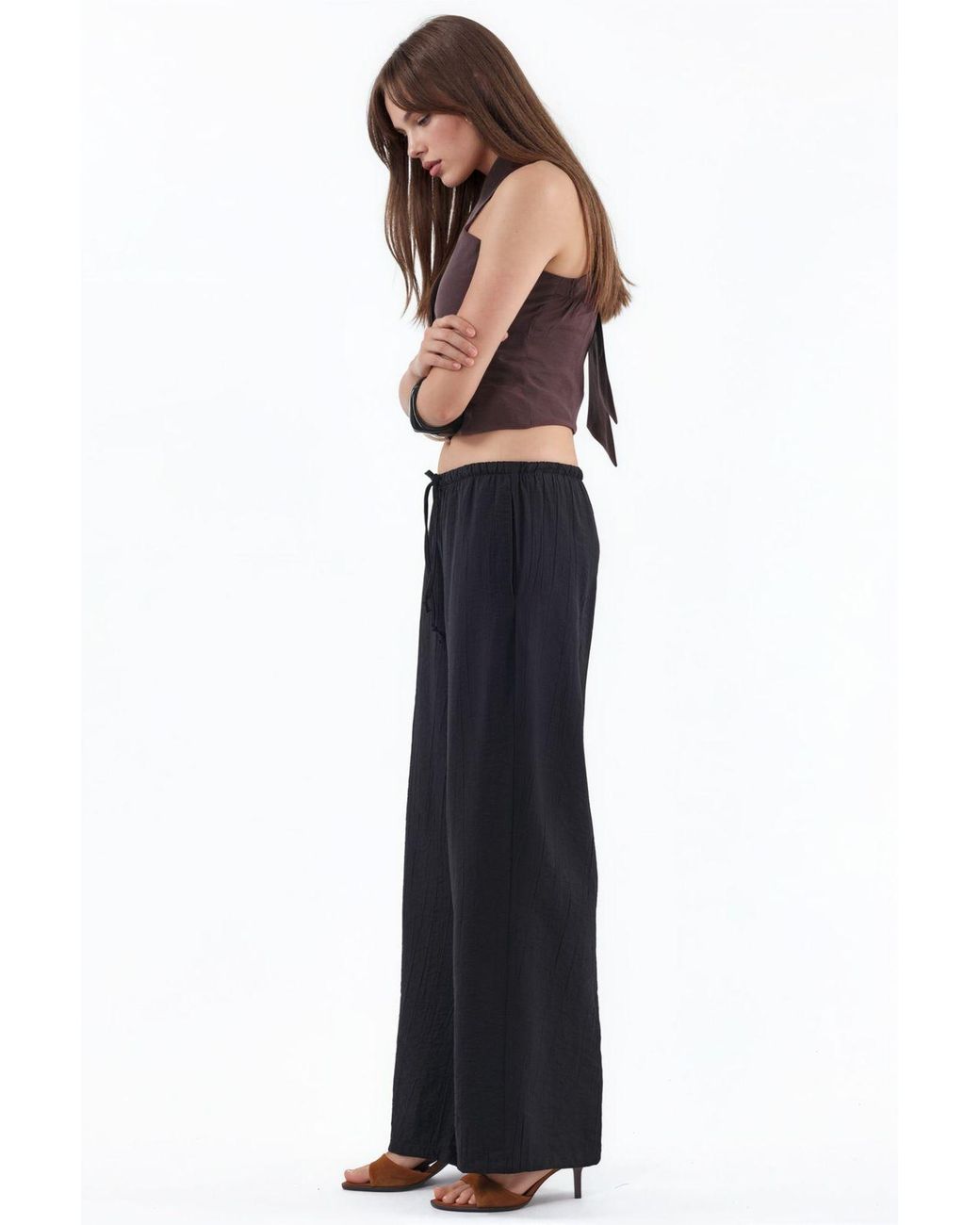 Busem Black Wide-Leg Woven Trousers
