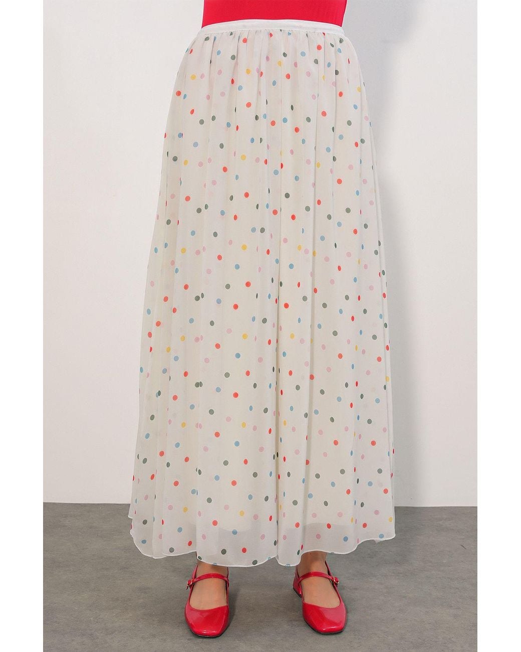 Bigdart Multicolor High-Waist Polka Dot Maxi Skirt