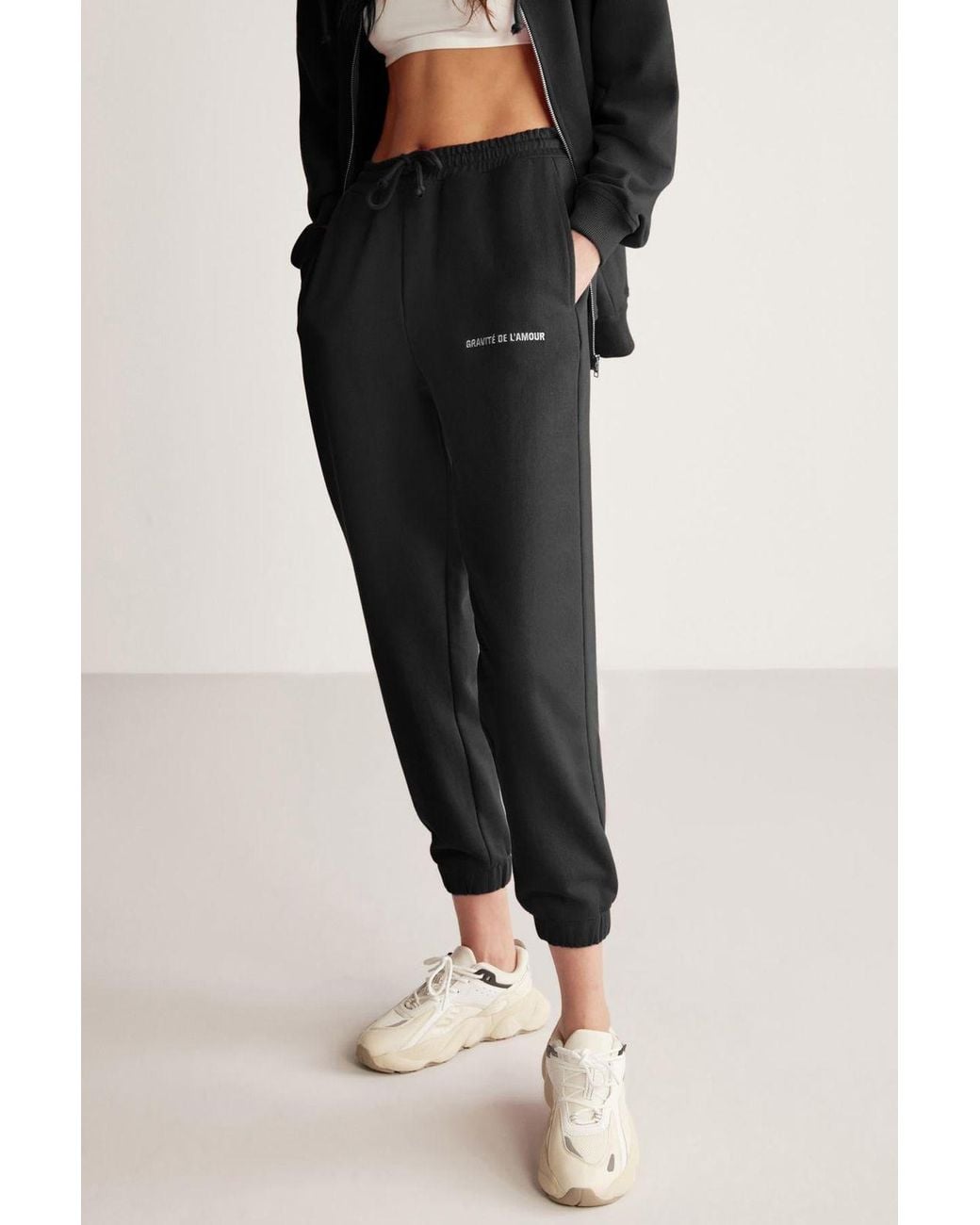 Grimelange Black Elastic Waist Tapered Joggers