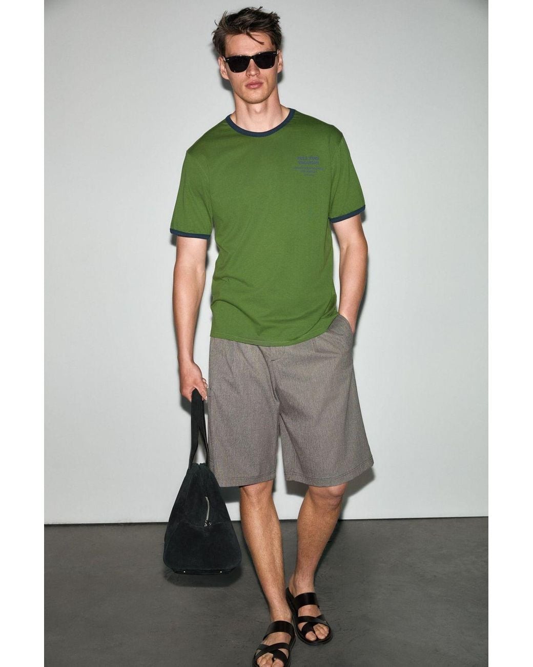 Grimelange Green Printed Crew Neck T-Shirt for men