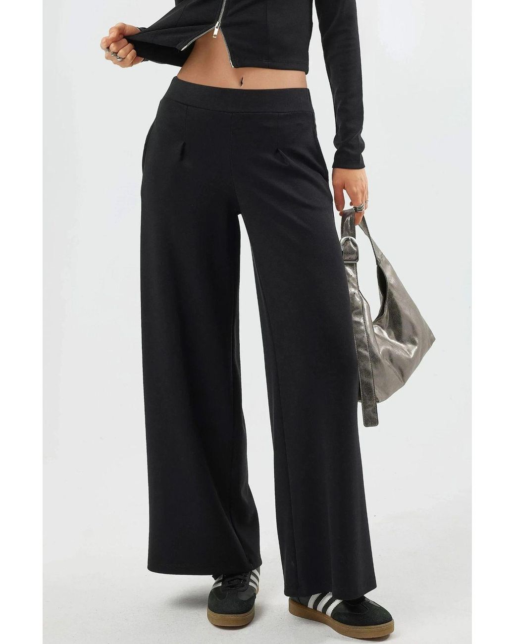 Busem Black Elastic Waist Wide Leg Pants