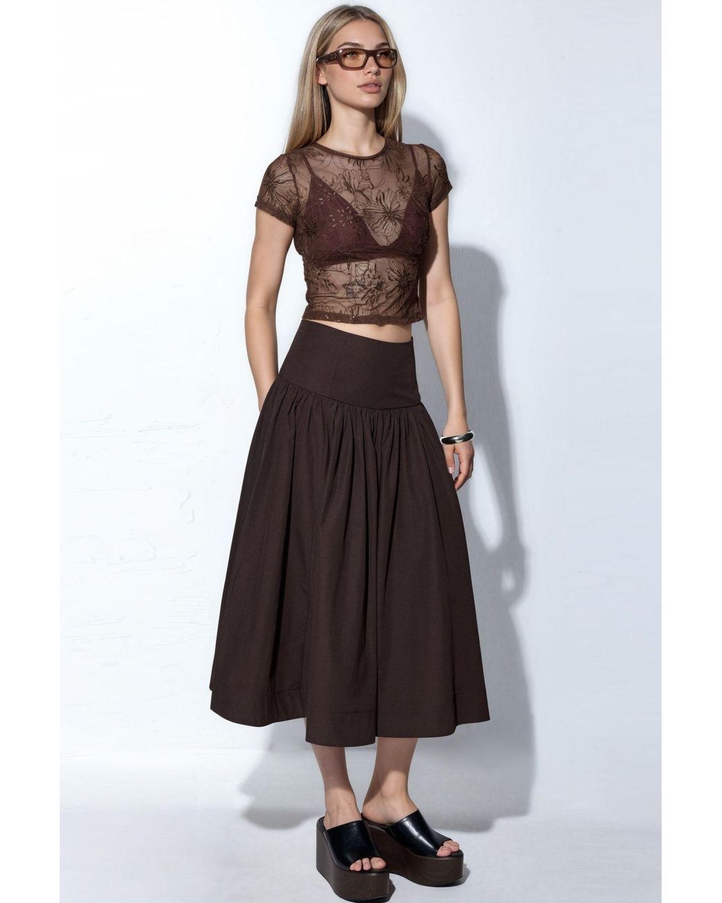 Busem Brown Floral Sequin Slim-Fit Blouse