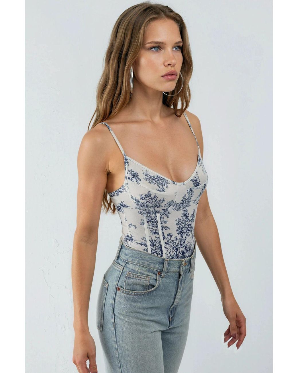 Hiccup Blue V-Neck Patterned Bodysuit