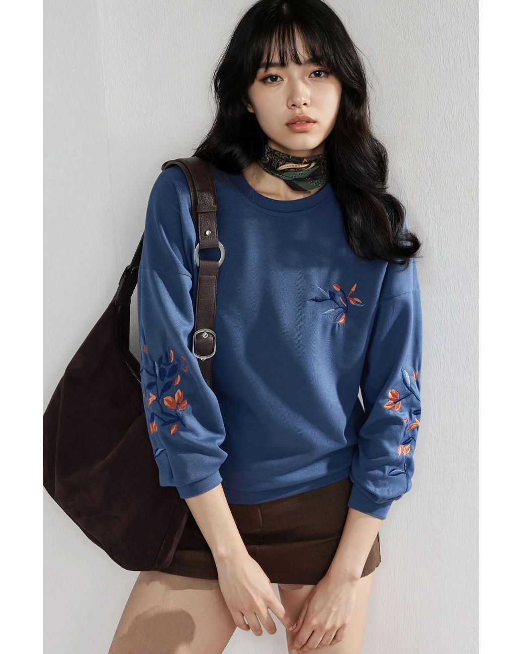 Hiccup Blue Modal Touch Crew Neck Embroidered Sweatshirt