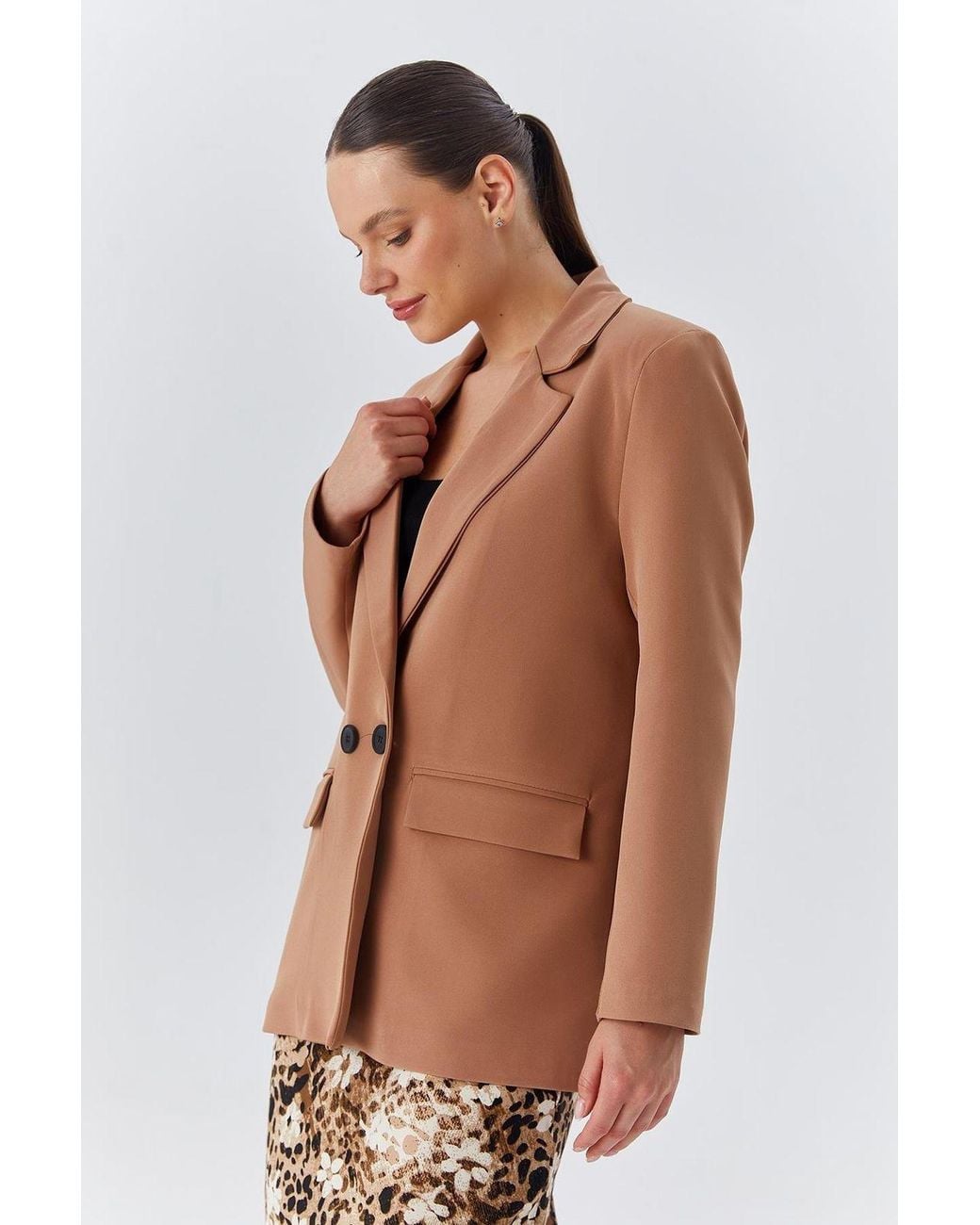 MixRay Brown Long Faux Leather Blazer