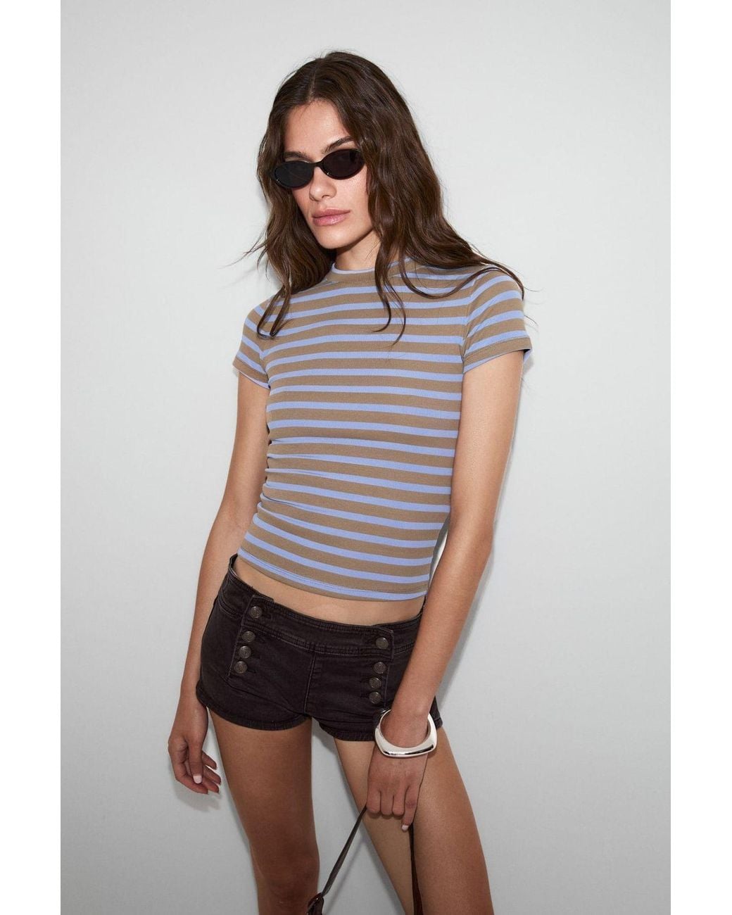 Grimelange Multicolor Slim Fit Crop Crew Neck T-Shirt