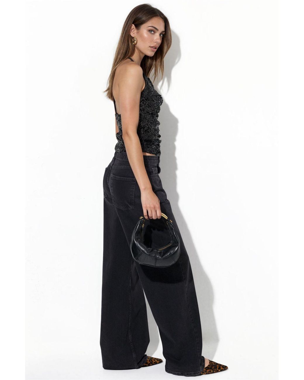 Busem Black Sequin Halterneck Crop Blouse