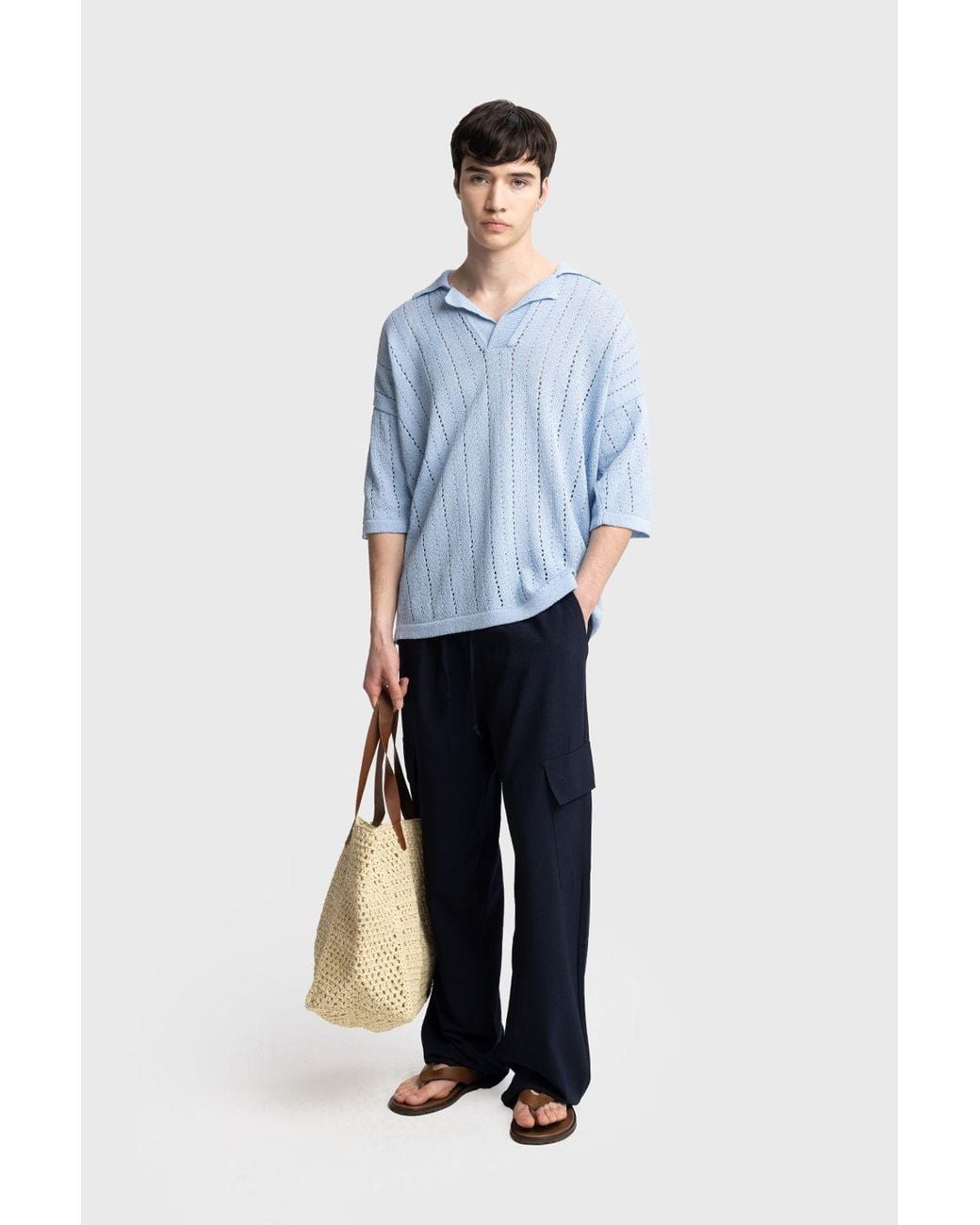 Giesto Blue Relaxed Cotton Textured Polo T-Shirt for men