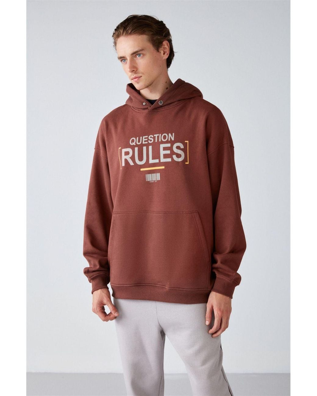 Grimelange Red Printed Hooded Sweatshirt for men
