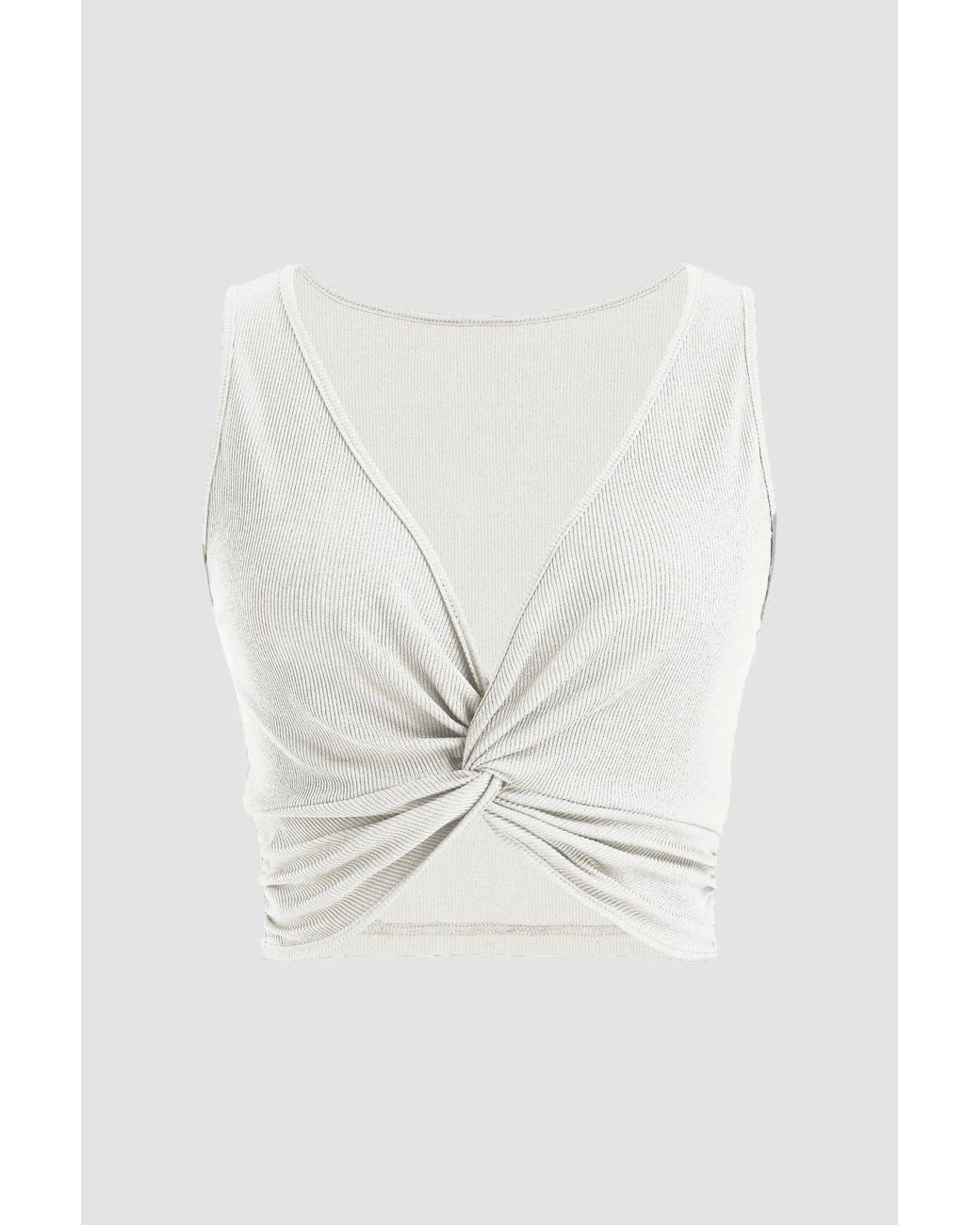 Hiccup Blue Solid Rib Twist Front Crop Top