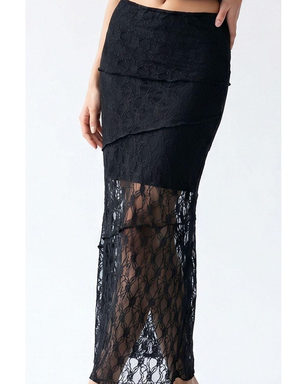 MixRay Blue High Waist Lace Midi Skirt