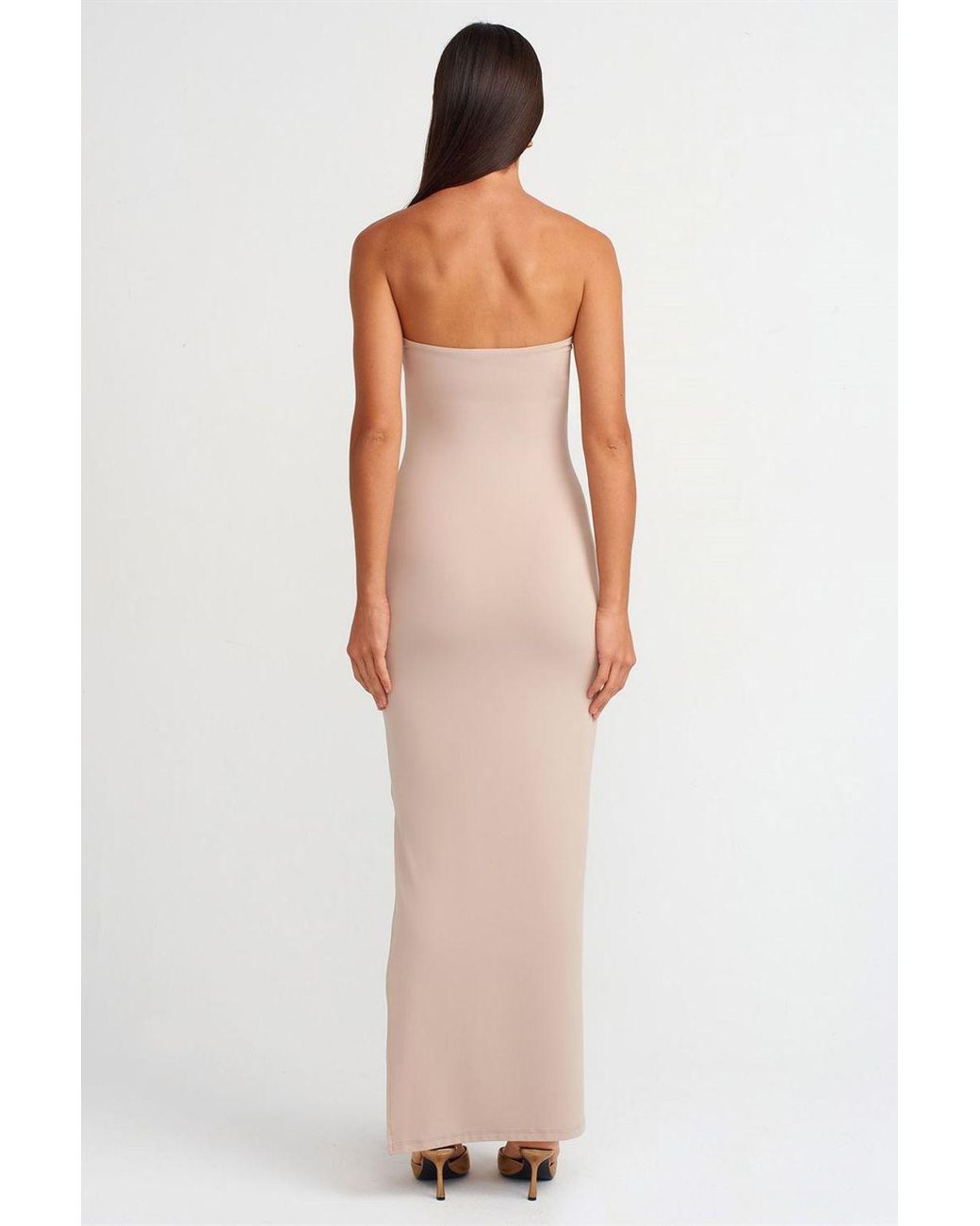 Dilvin Strapless Bodycon Maxi Jurk Met Split in het White