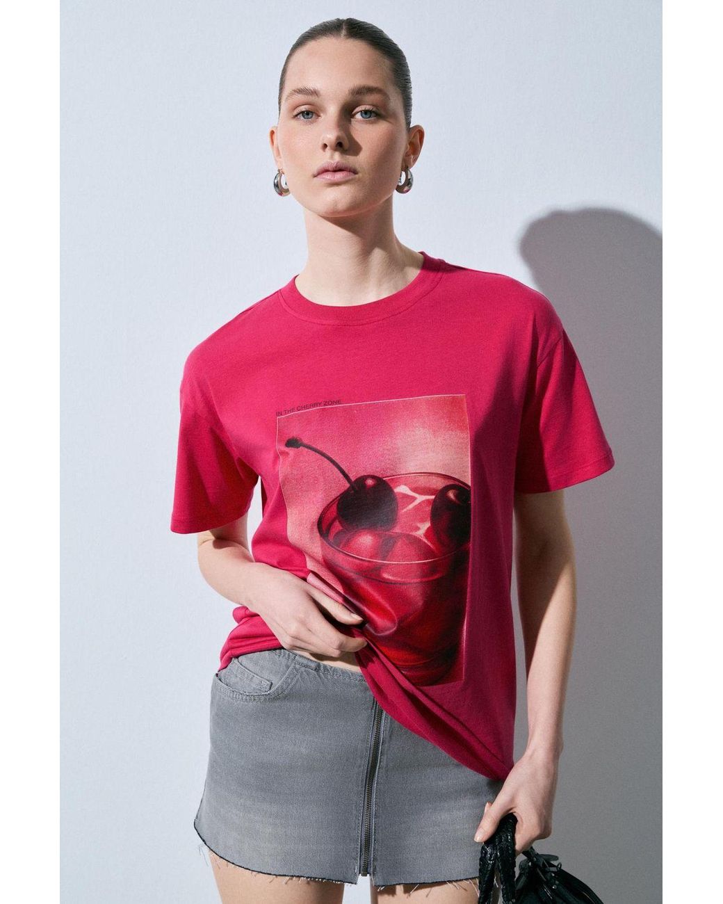 Grimelange Red Printed Back Short Sleeve T-Shirt