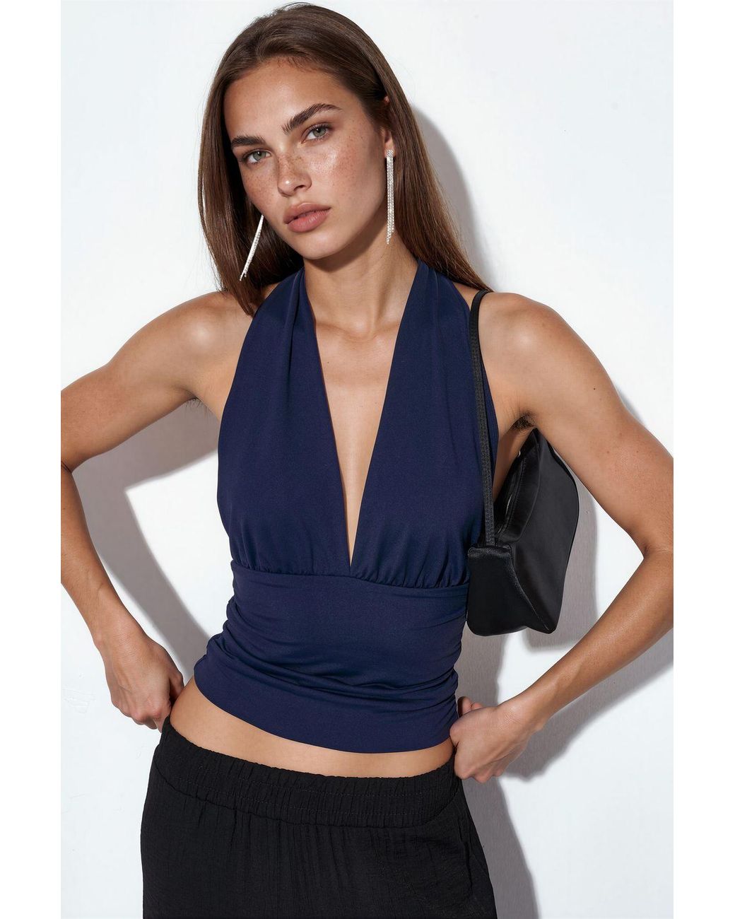 Busem Blue Fitted Halterneck Tie Top
