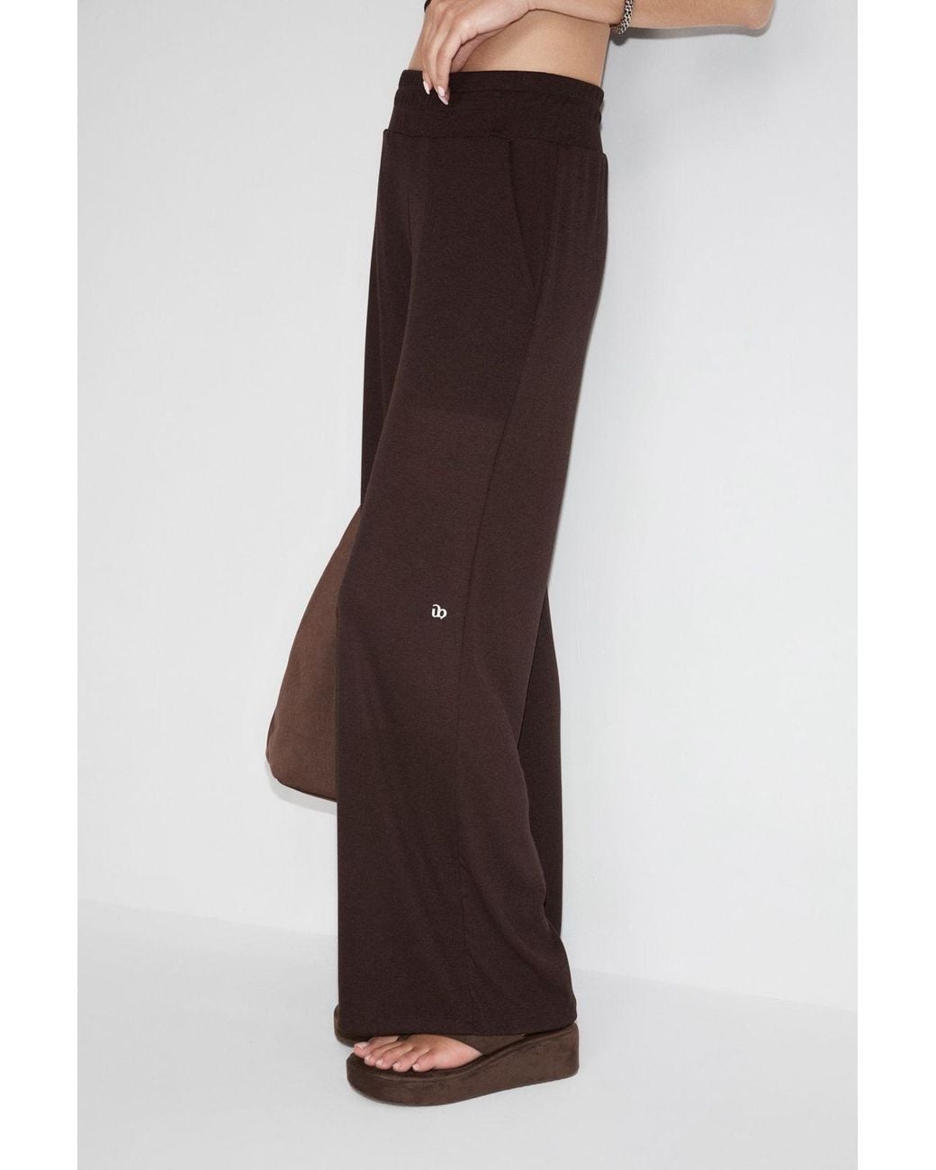 Grimelange Brown Wide Leg Elastic Waist Joggers