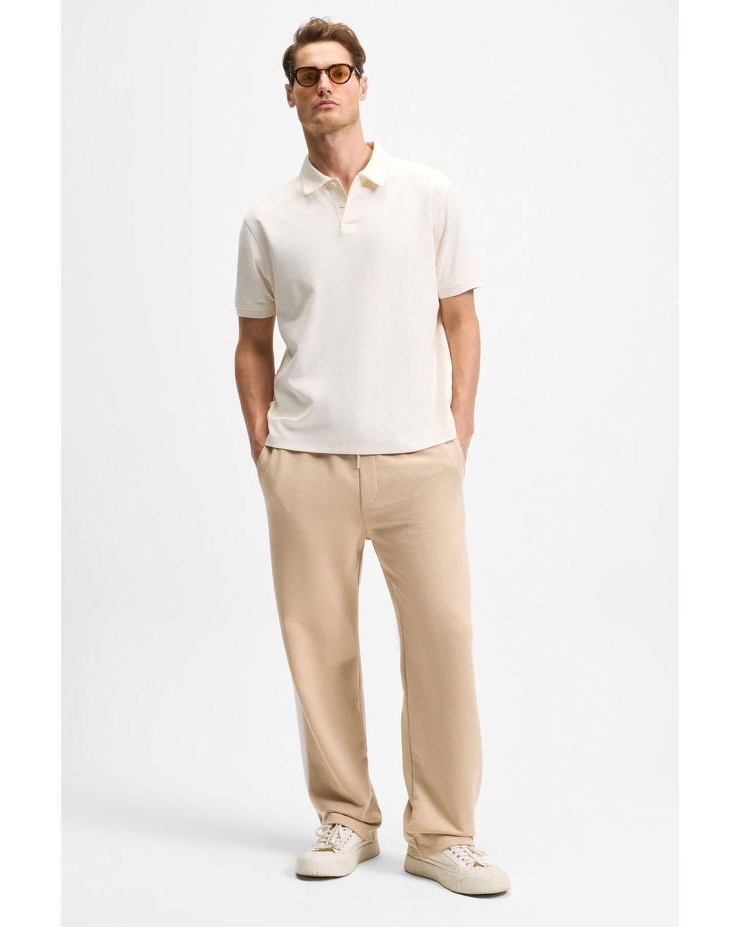 Grimelange White Relaxed Straight Leg Joggers for men