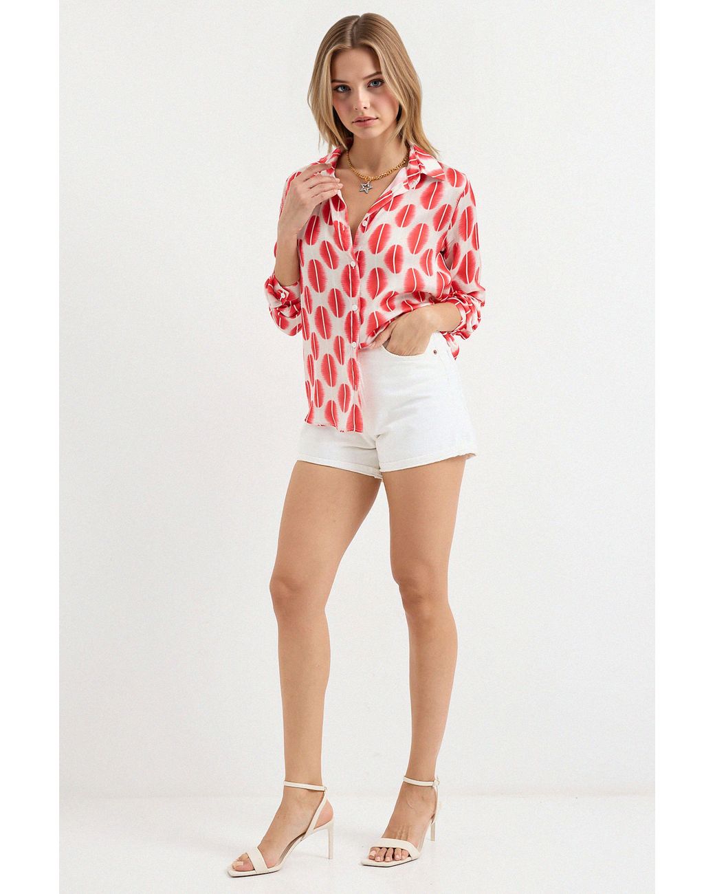 Bigdart Red Satin Long Sleeve Button Up Shirt