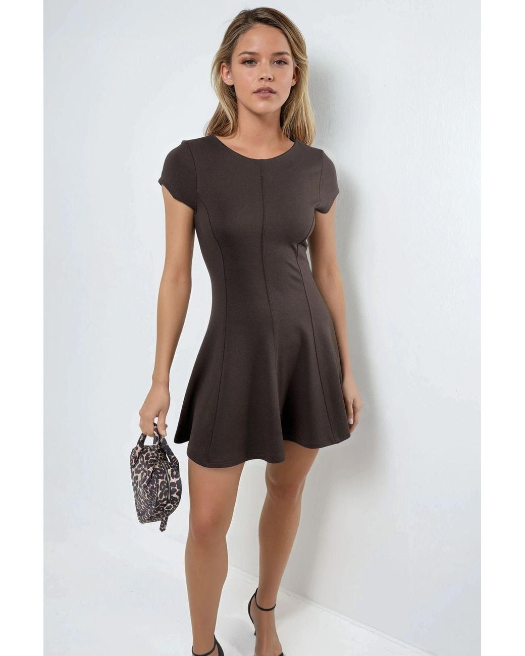 Busem Brown Short Sleeve Mini A-Line Dress