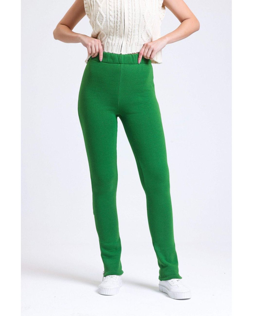 Hiccup Green High Waist Zippered Slit Sweatpant Trousers