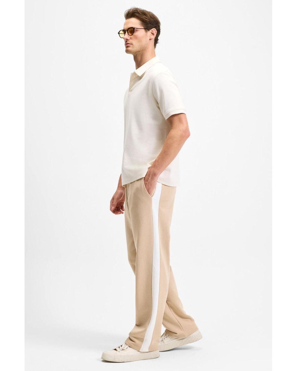 Grimelange White Relaxed Straight Leg Joggers for men
