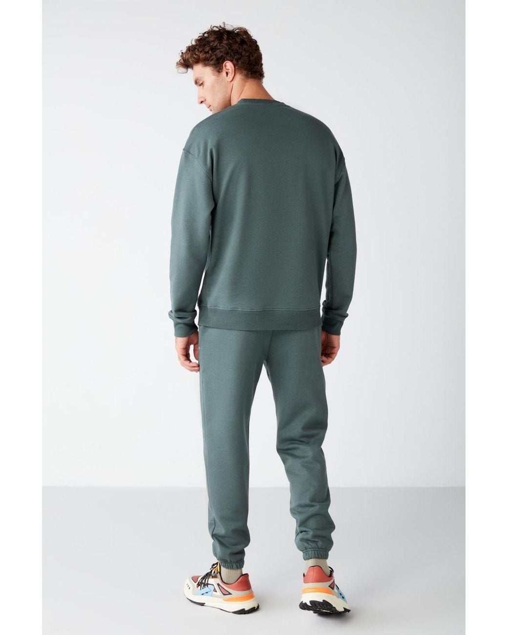 Grimelange Green Elastic Waist Long Joggers for men