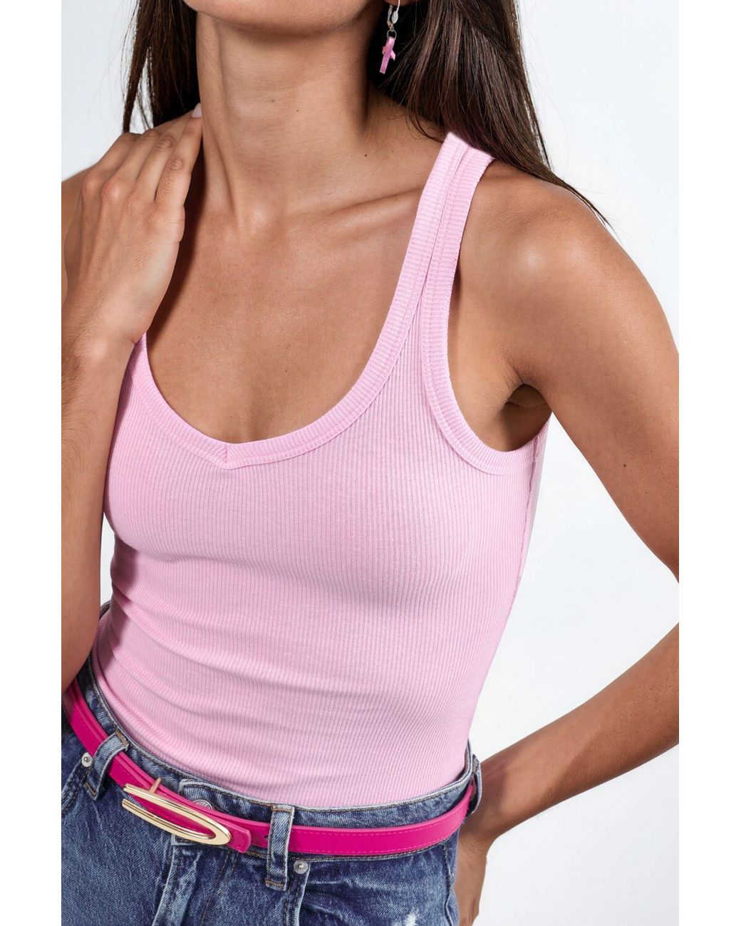 Busem Purple V-Neck Ribbed Tank Top