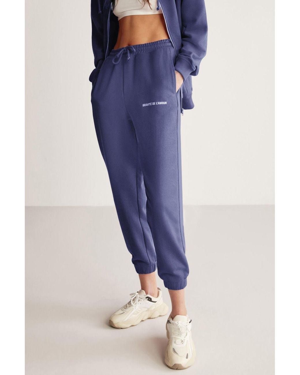 Grimelange Blue Elastic Waist Tapered Joggers