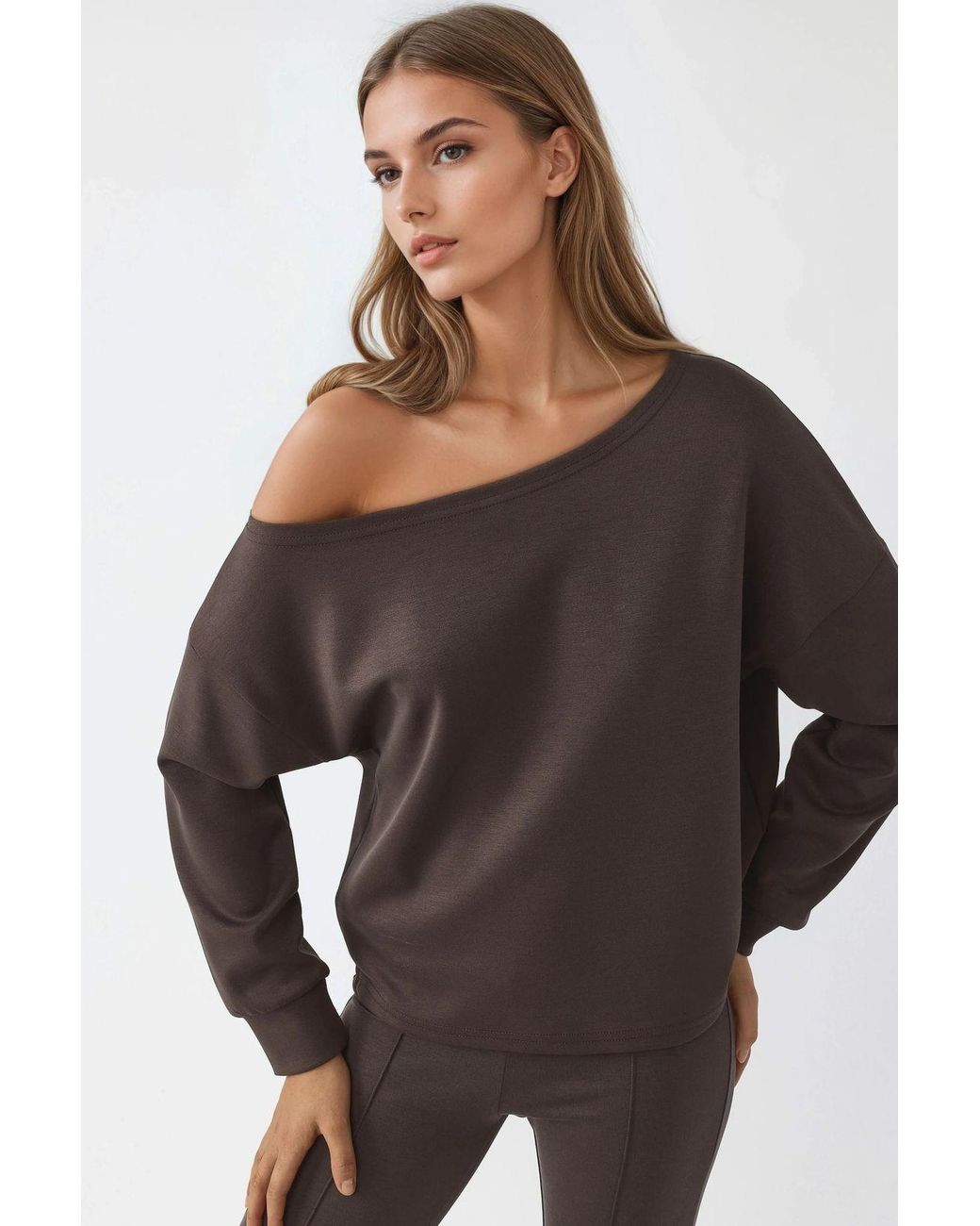 Busem Black Asymmetrical Collar Relaxed Fit Sweatshirt