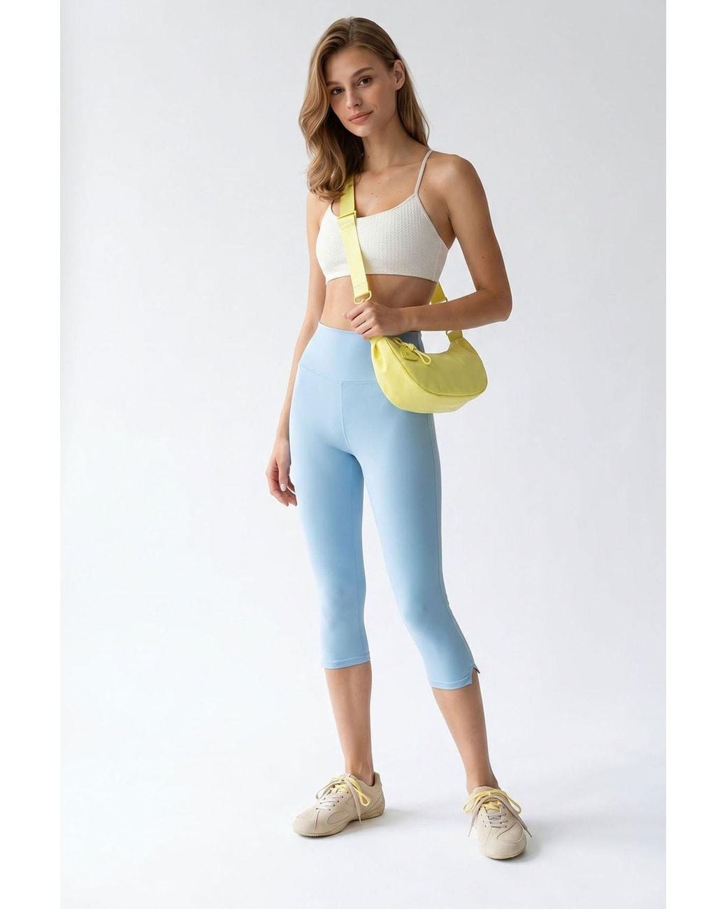 MixRay Blue High-Waist Capri Leggings With Slit