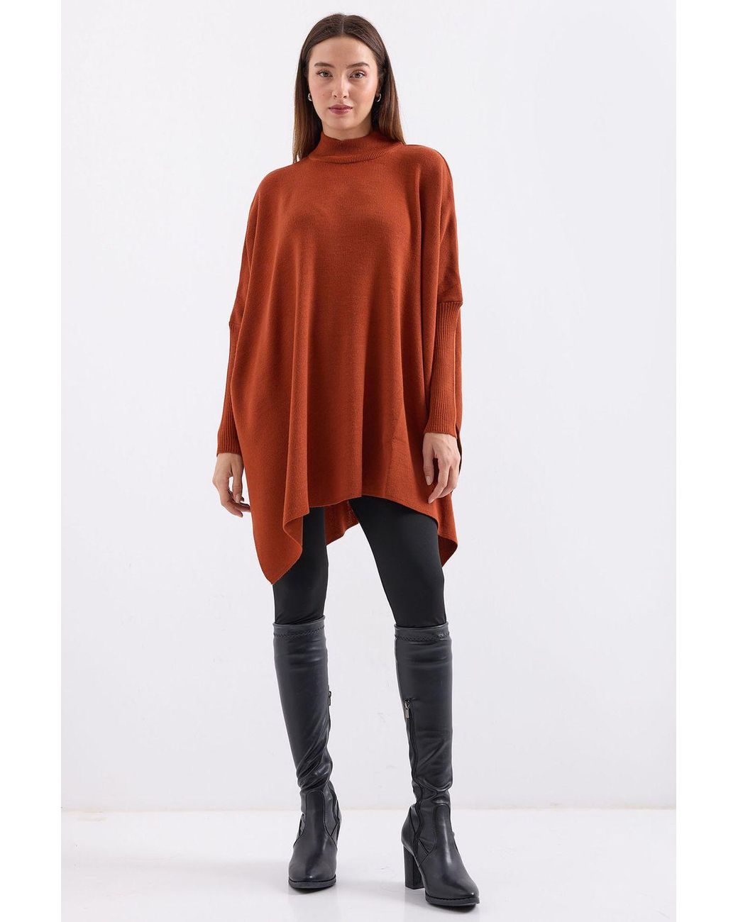 Bigdart Orange Slit Detailed Half Turtleneck Loose Sweater
