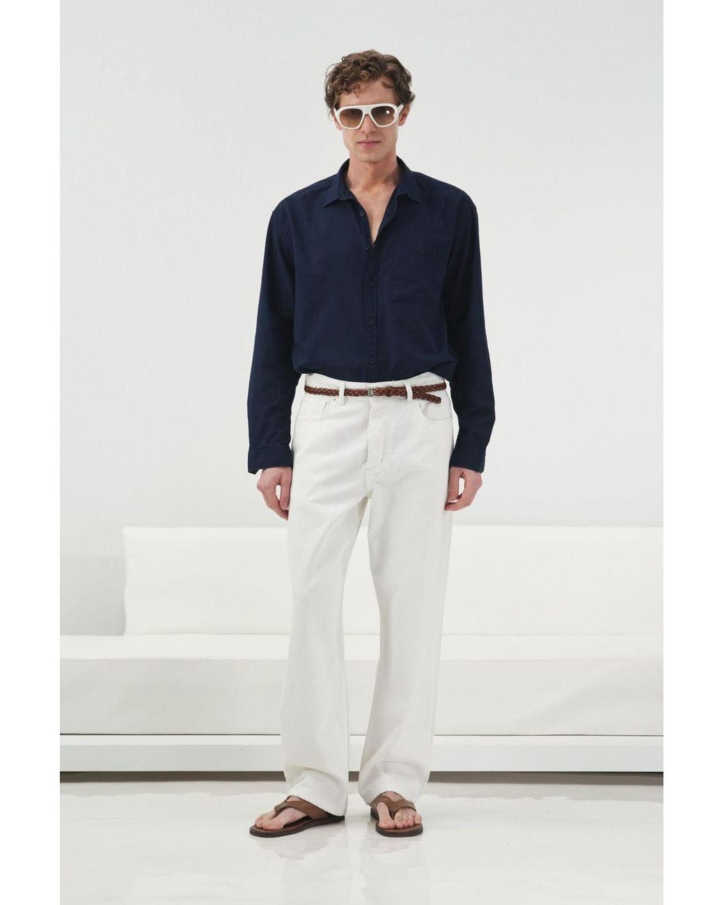 Giesto White Mid Waist Straight Leg Denim Jeans for men