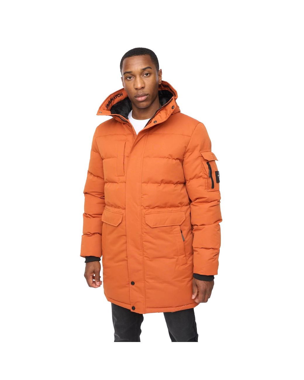 Crosshatch Orange Milwaka Long Jacket (Burnt) for men