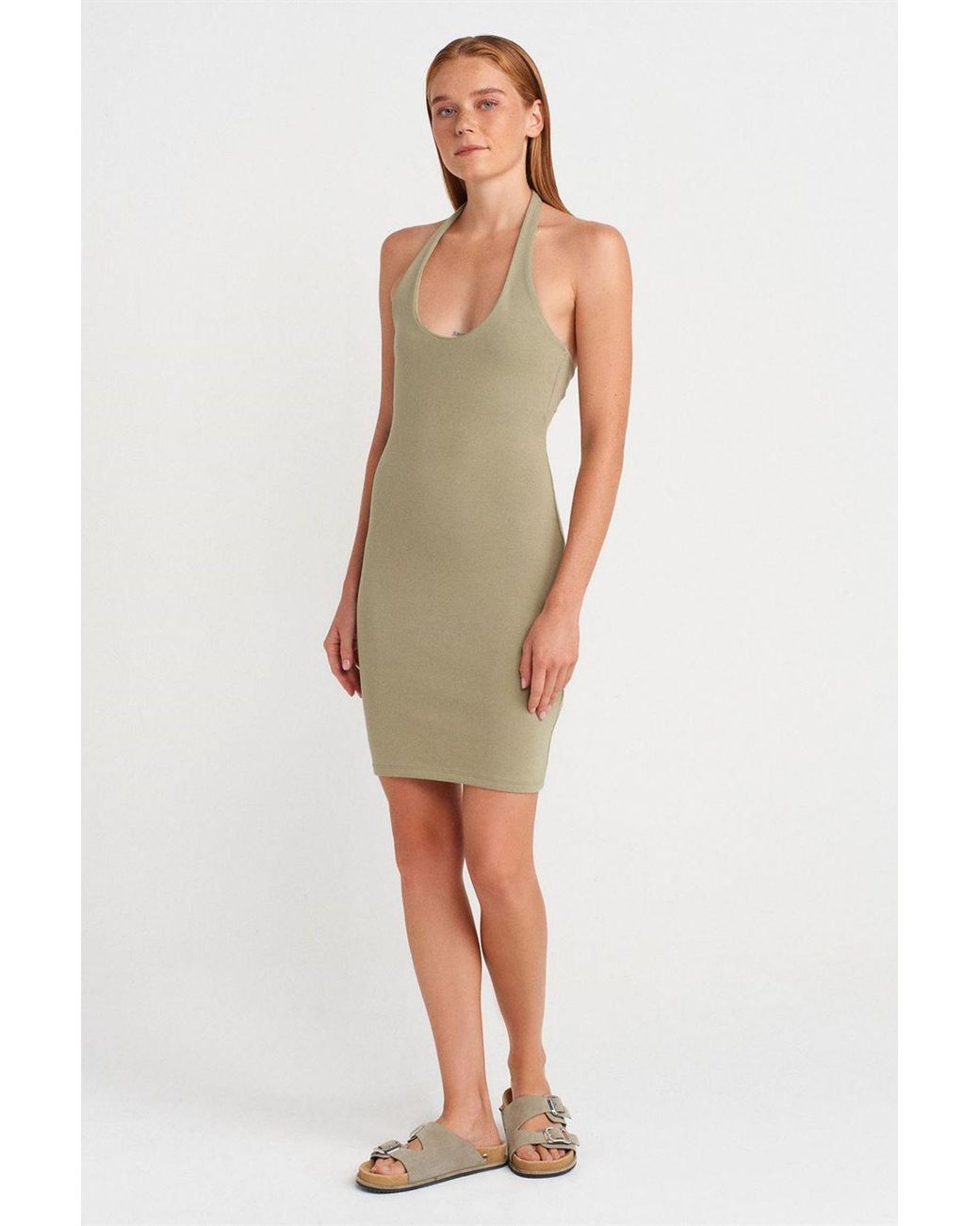 Dilvin Geribbelde Bodycon Mini-Jurk in het Green