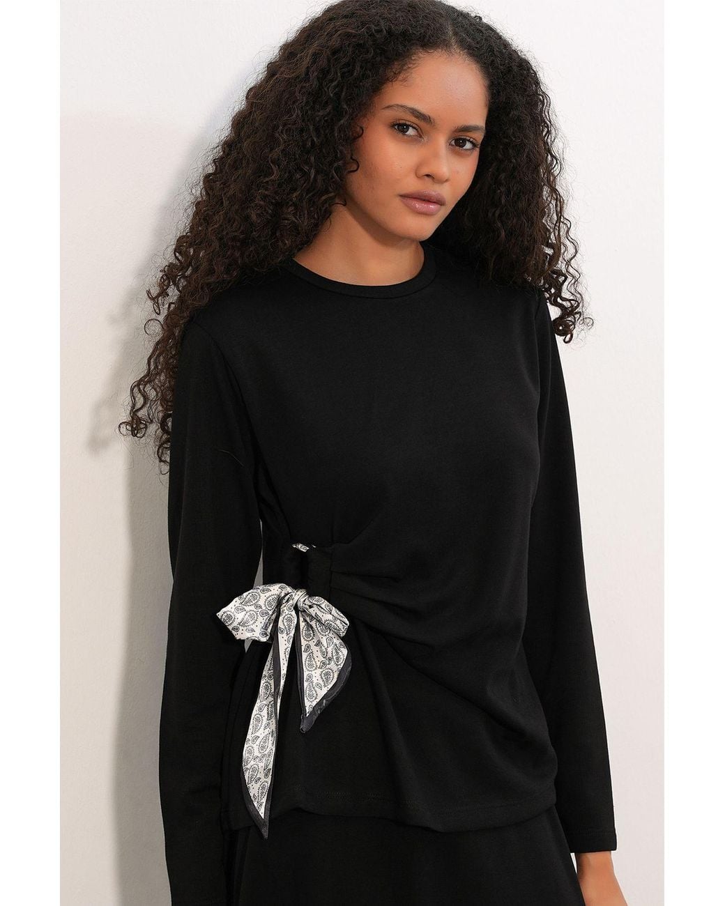 Bigdart Black Long Sleeve Blouse And Wide-Leg Skirt Coord