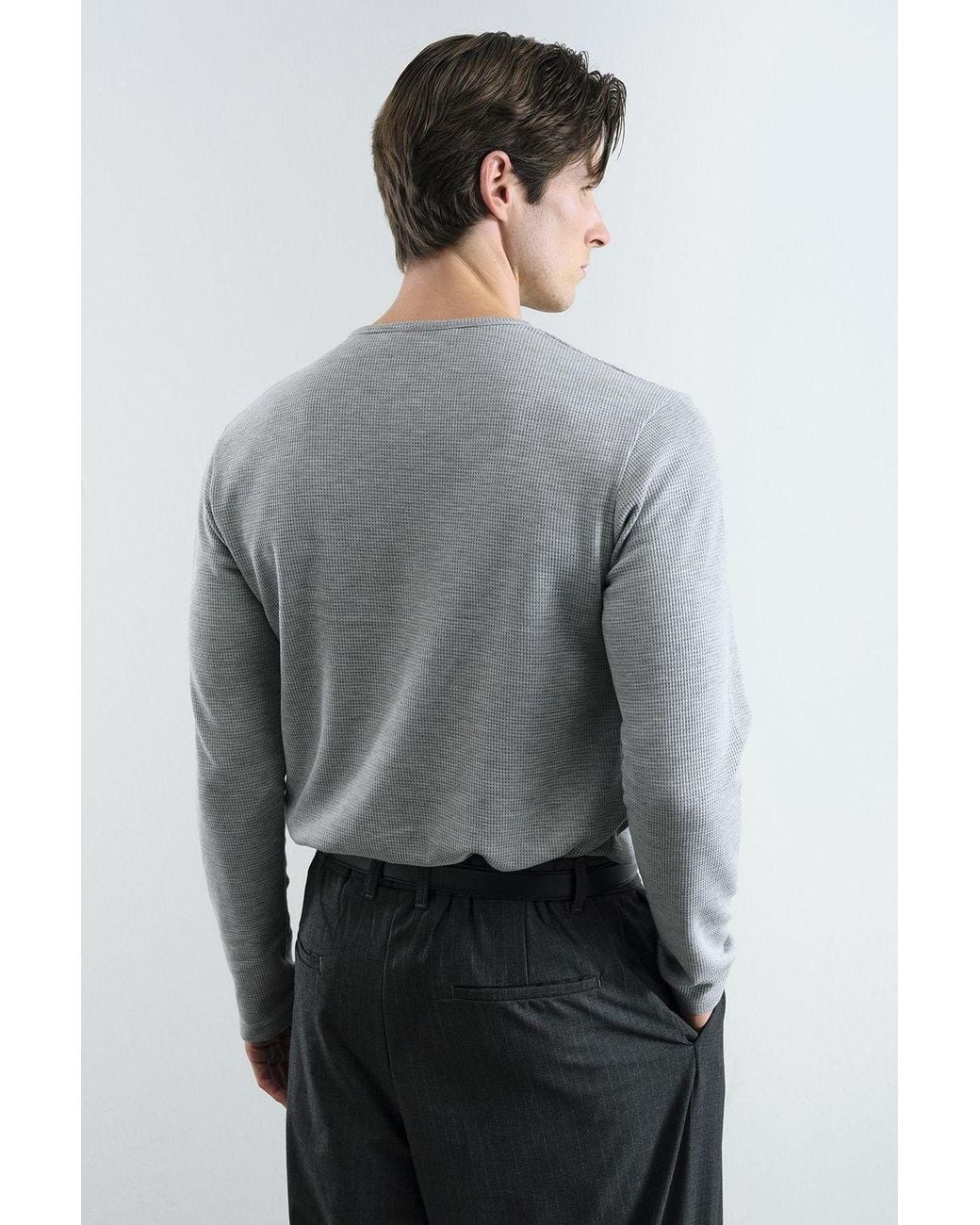 Giesto Gray Comfort Fit Button Collar Long Sleeve T-Shirt for men