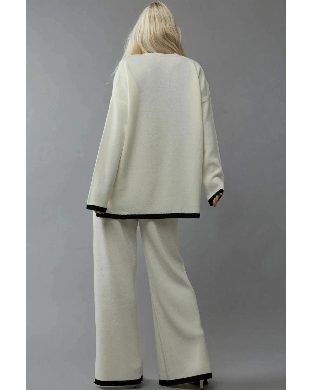 Hiccup Gray Sweater & Wide Leg Pants Knit Co-Ords Set