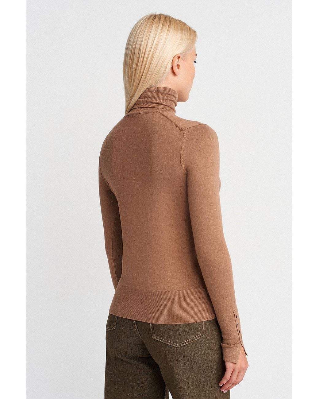 Dilvin Green Turtleneck Knit Sweater With Buttons