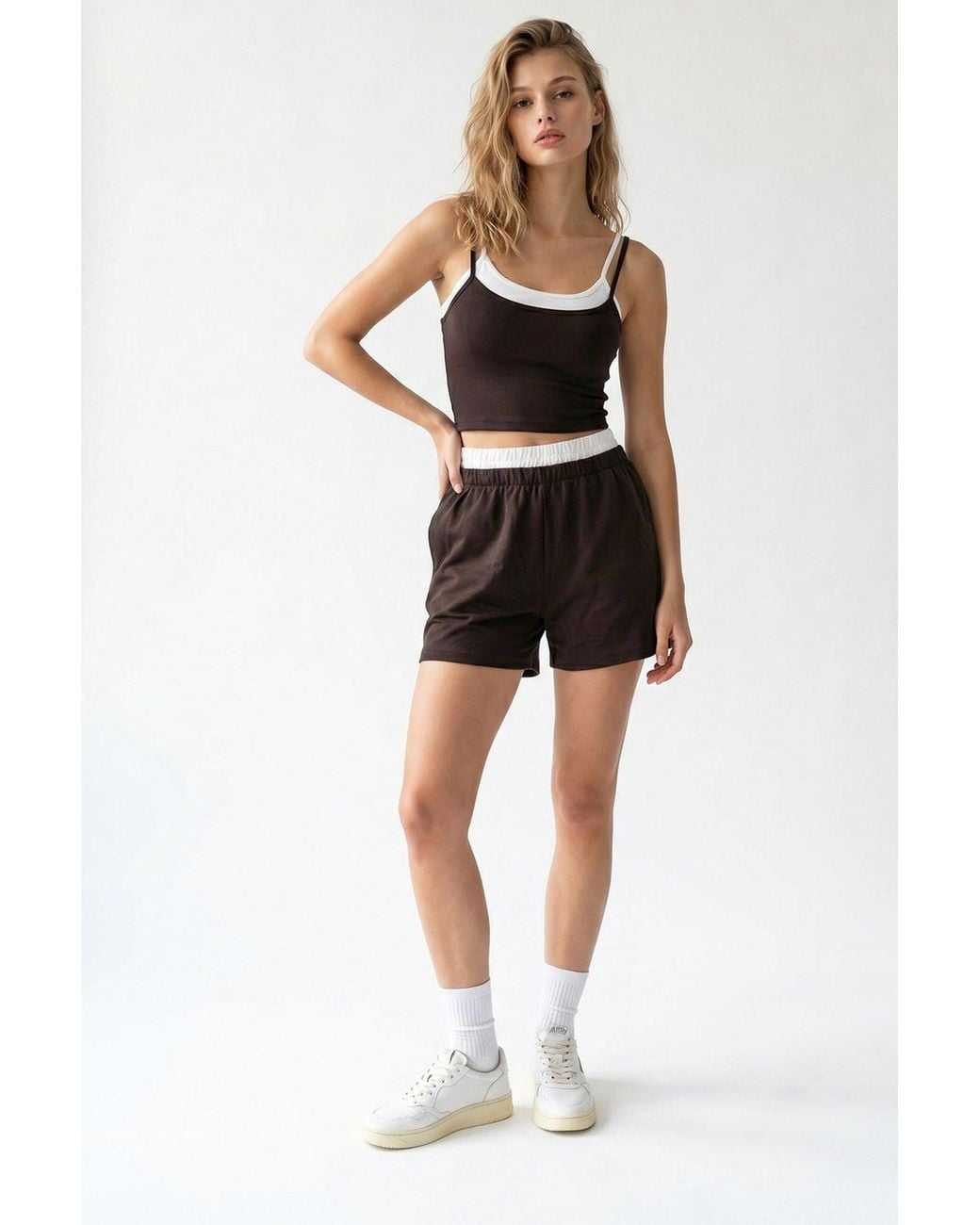 MixRay Black Two-Piece Crop T-Shirt And Shorts Set