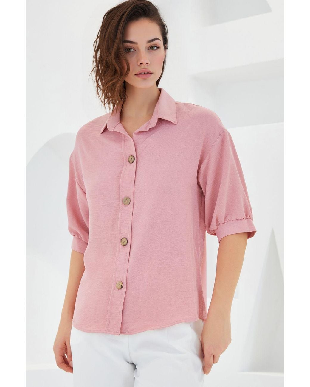 Bigdart Pink Oversized Crepe Shirt With Button Closure