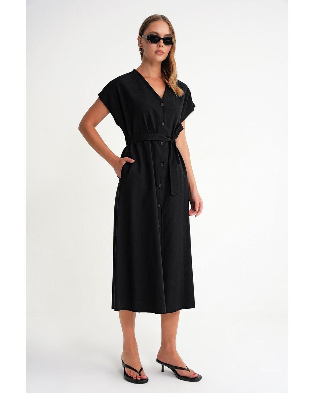MixRay Black Belted Shirt Dress