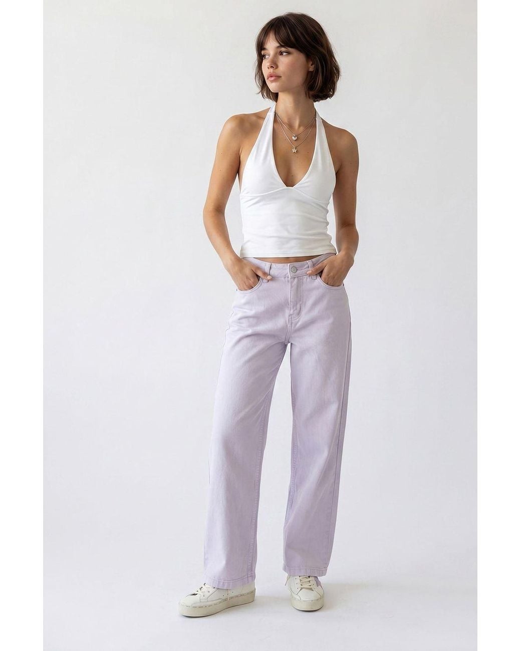 MixRay Purple High-Waist Wide-Leg Cotton Jeans