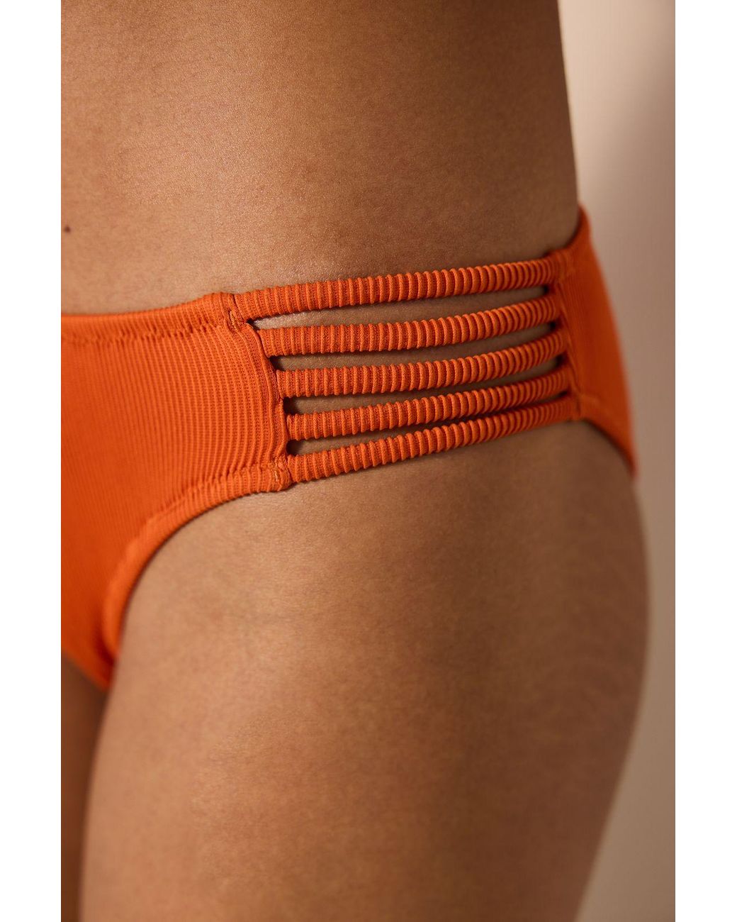 Penti Gestructureerde Geribbelde Bikini Bottoms Met Middelhoge Taille in het Orange
