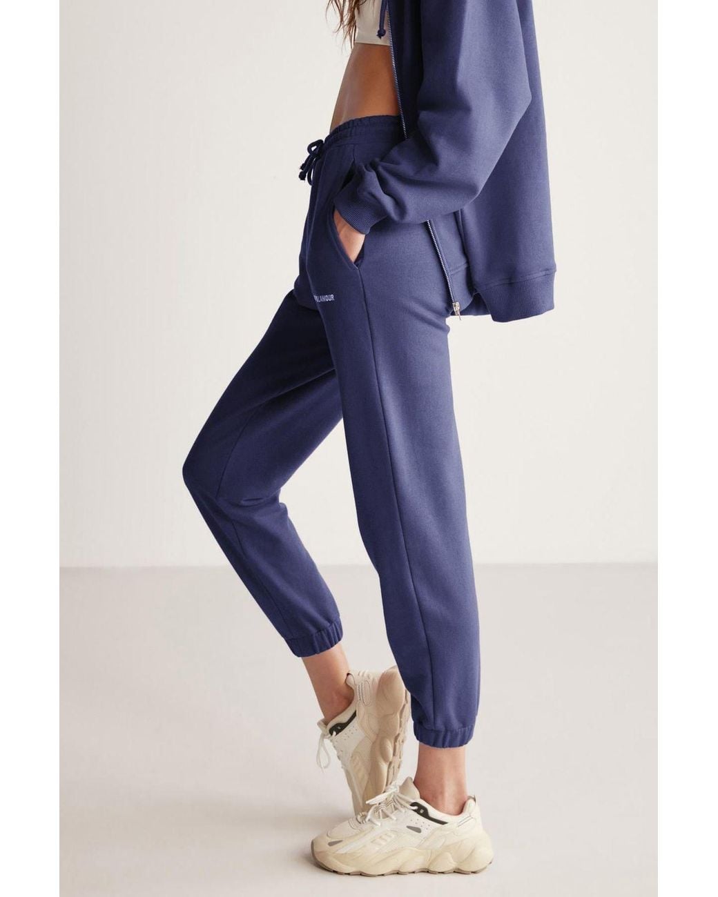 Grimelange Blue Elastic Waist Tapered Joggers
