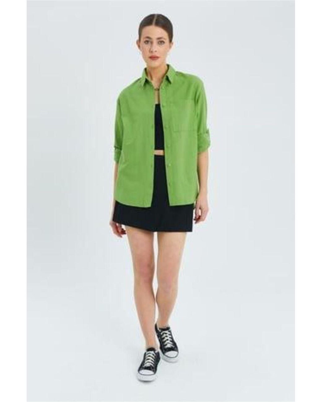 MixRay Green Long Sleeve Button-Up Shirt With Pocket
