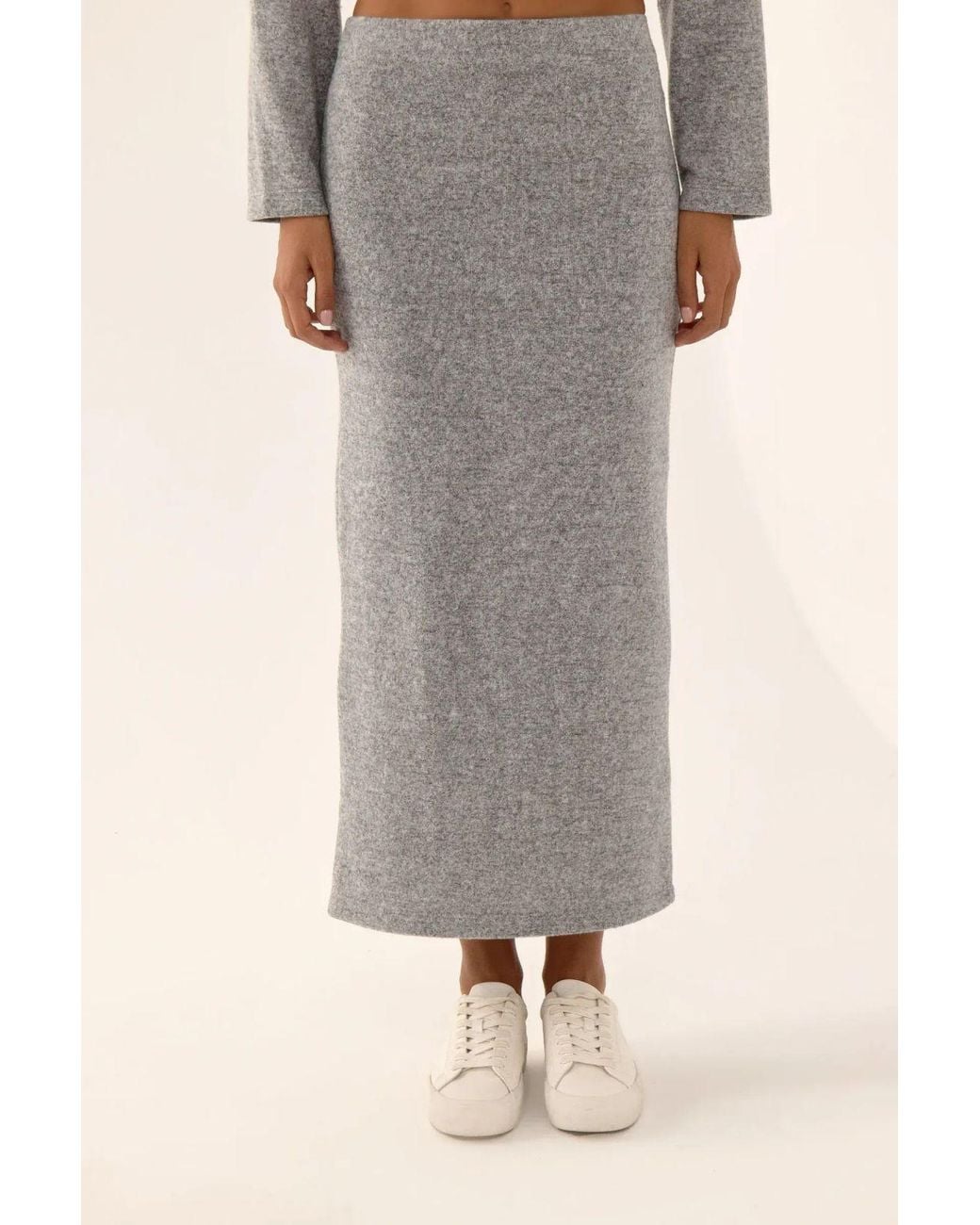 Hiccup Gray Low Waist Knitted Bodycon Maxi Skirt