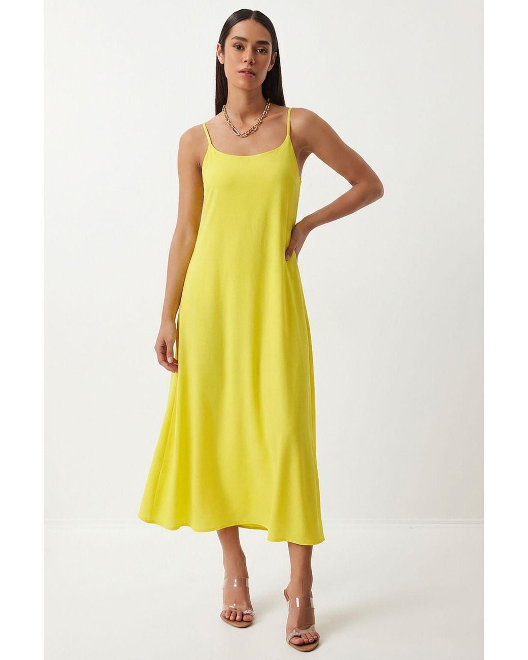 Happiness İstanbul Yellow Cotton Poplin Midi Slip Dress