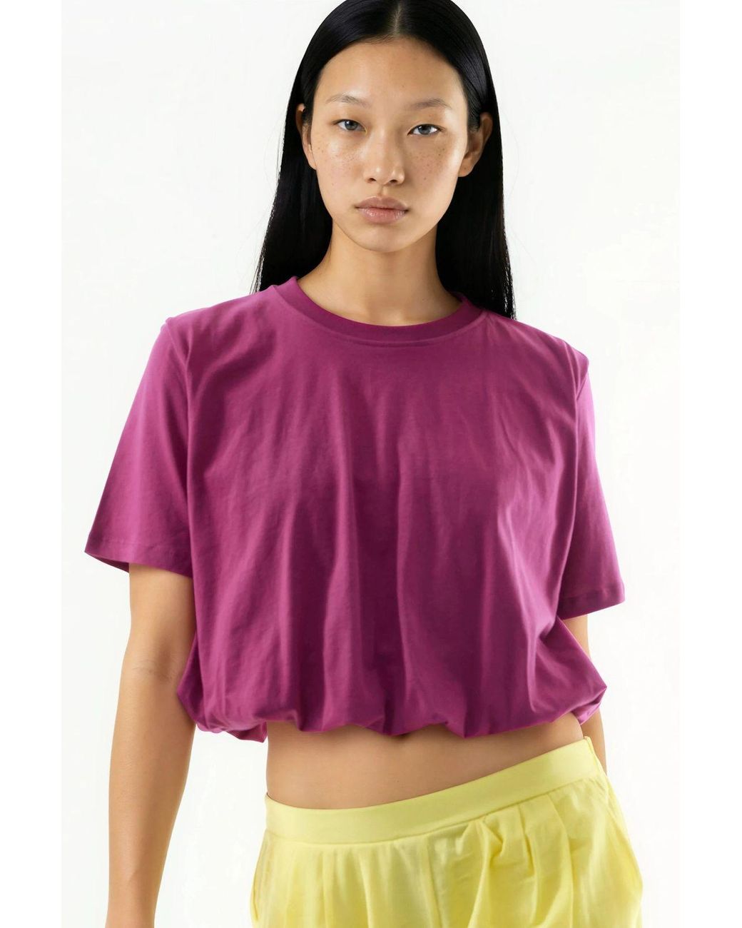 Busem Purple Crew Neck Crop Blouse With Elastic